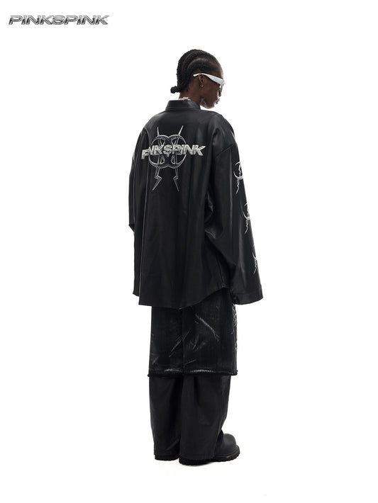 Electric Moon Mirror Concept PU Leather Y2K Jacket