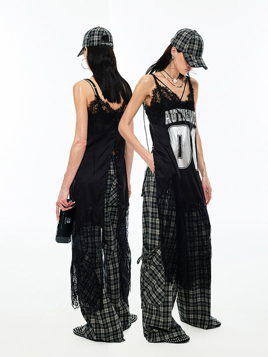 Abito con cinturino appeso in pizzo satinato