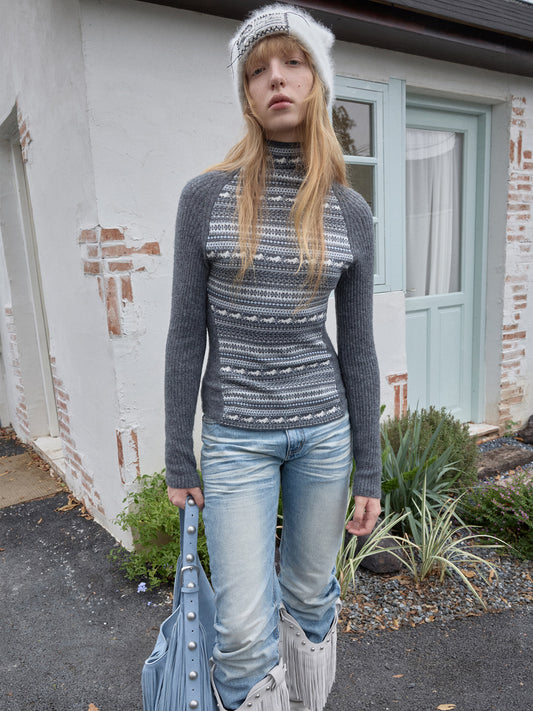 Color-Block Turtleneck Knit Top