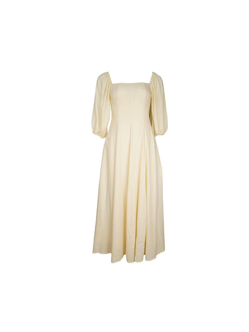 Square Neck Mid-Sleeve Swing Dress