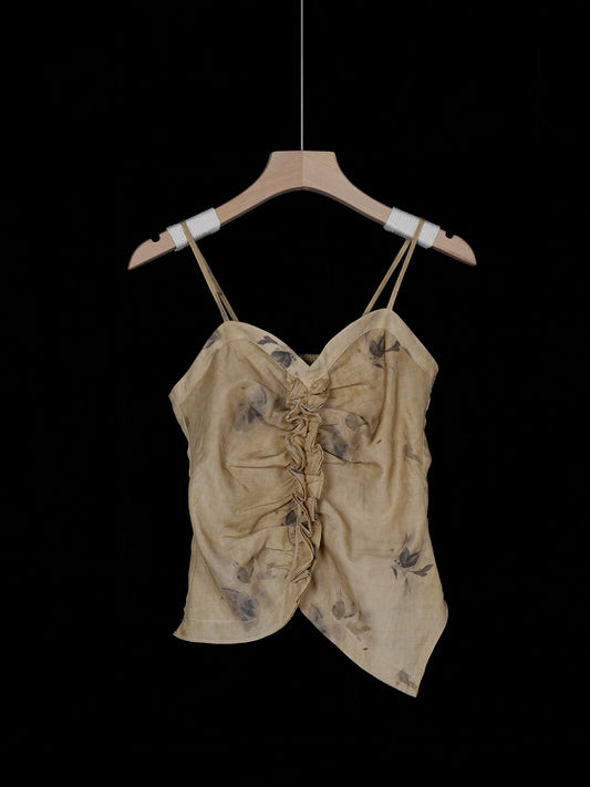 Teal الحرير المطبوع أعلى الخزان بارد: الصيف