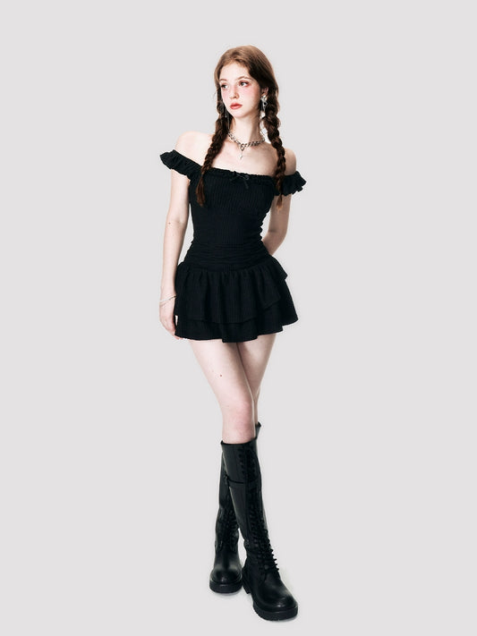 Knitted Off-Shoulder Set Skirt - Sweet and Spicy