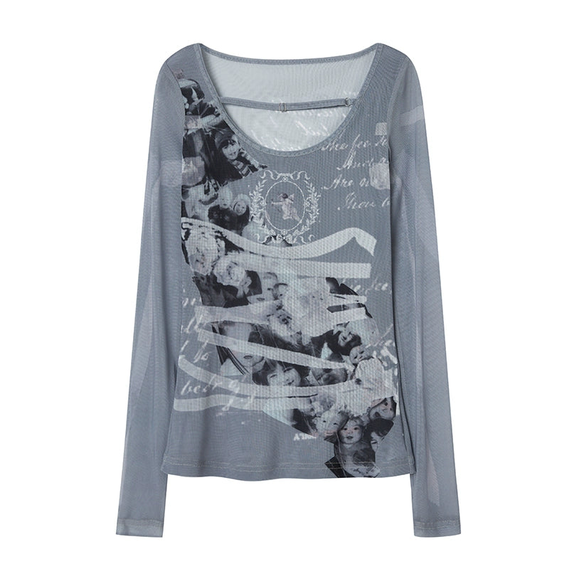 Сетчатый топ с принтом «Купидон»