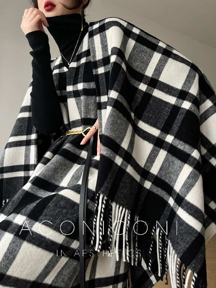 Wool Check Fringe Dress