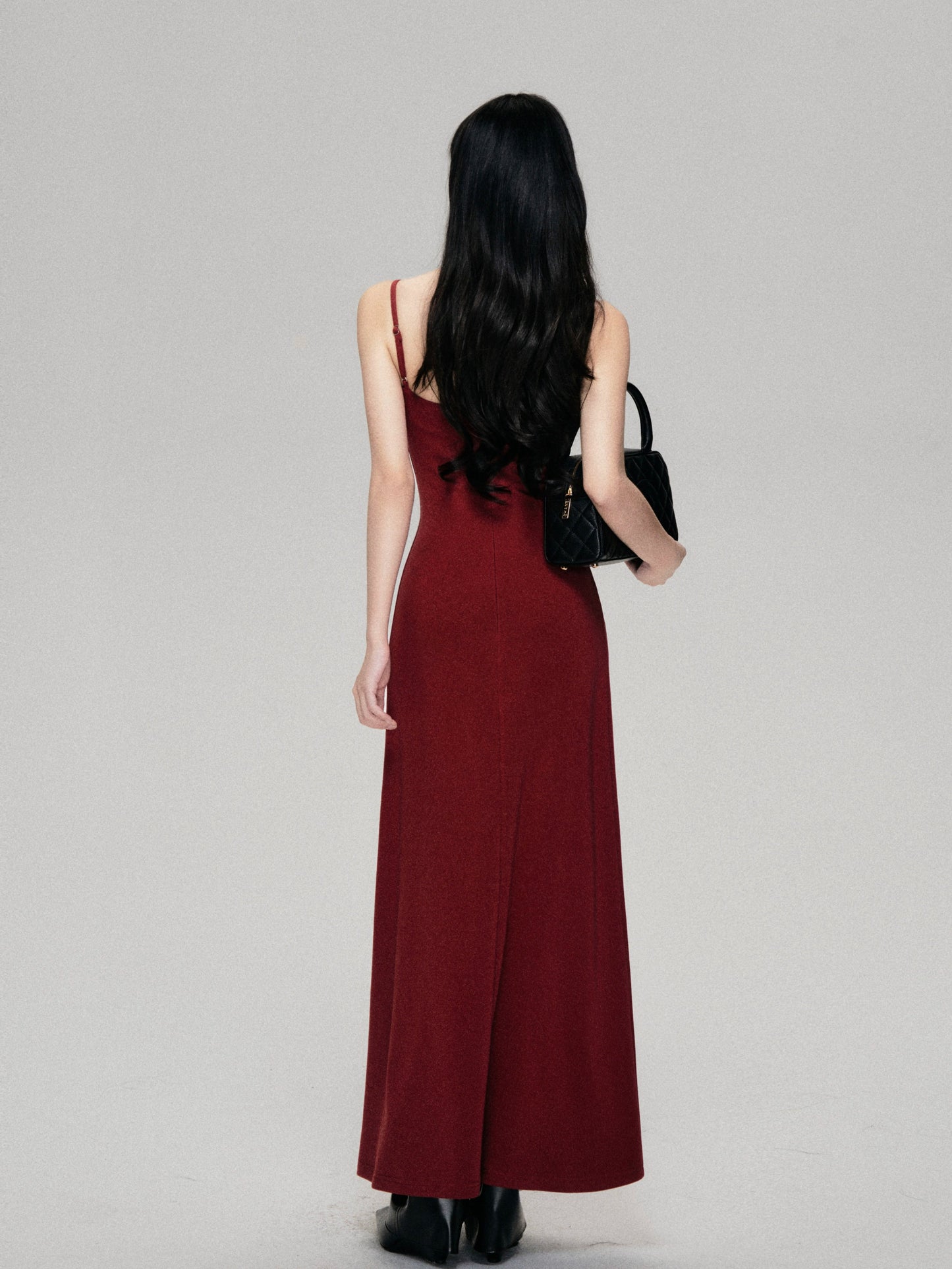 Red Slim Temperament Slip Dress with Retro Elegance