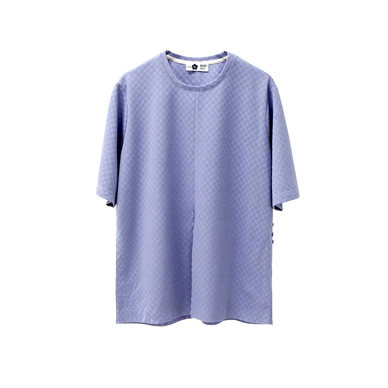 original design looks great when worn casually, versatile split chessboard plaid round neck short sleeved T-shirt 2023