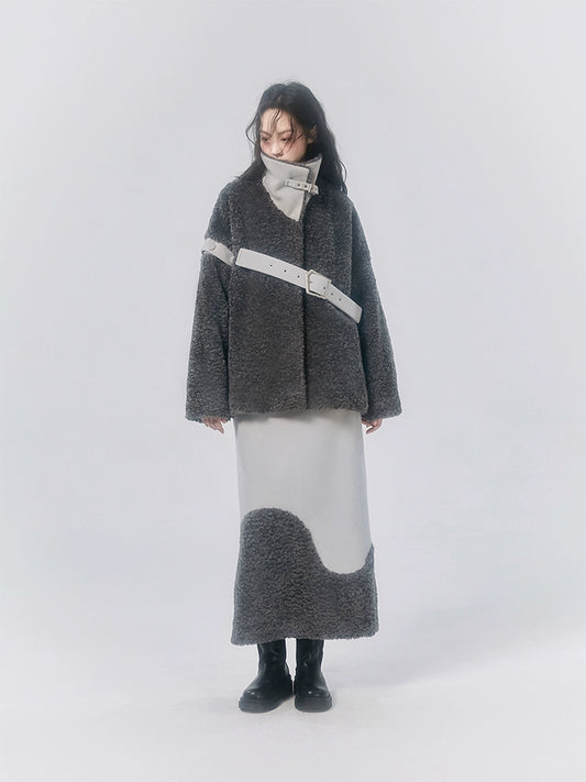 Asymmetric Environmentally Friendly Fur Woolen Jacket