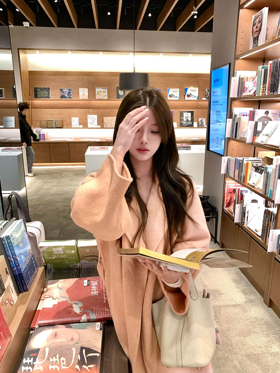 Reversible Pink Cashmere Coat – Celebrity Lapel Wool Jacket