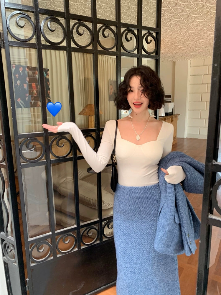 Cloud Mousse Square Neck Slim Knit Base Top – Elegant Innerwear