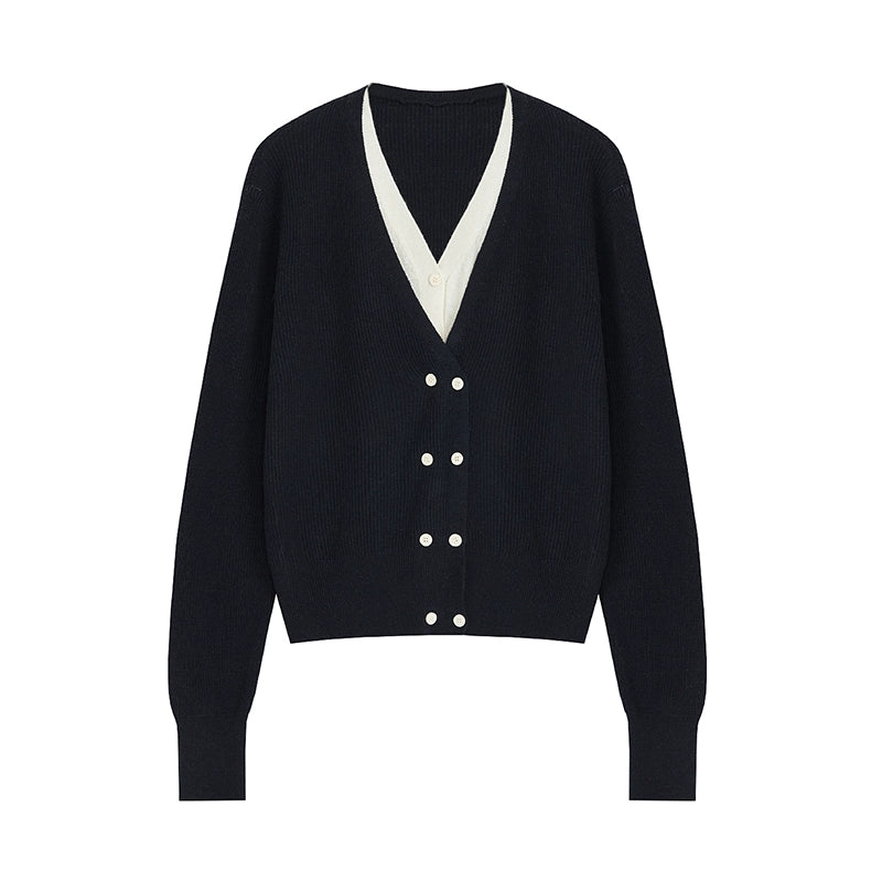 Contrast V-Neck Knit Cardigan