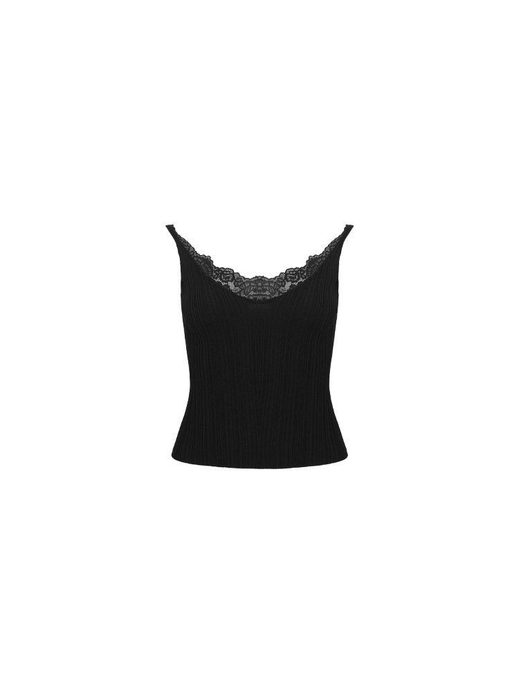 French Retro Lace Patchwork V-Neck Camisole – Autumn Sleeveless Base Layer