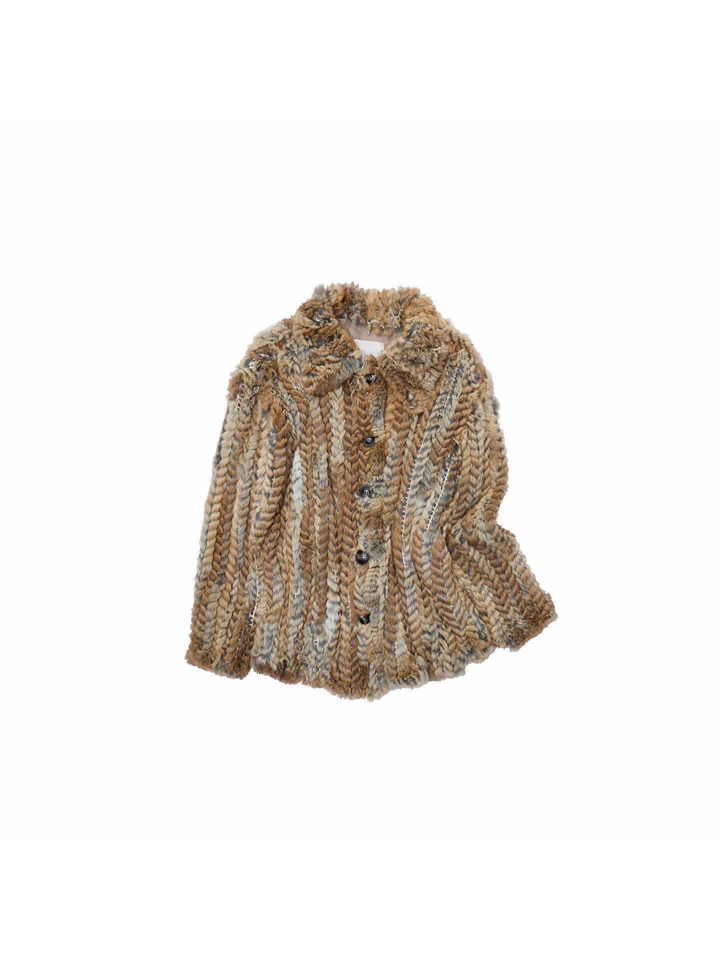 Color-Block Rabbit Fur Shirt Coat