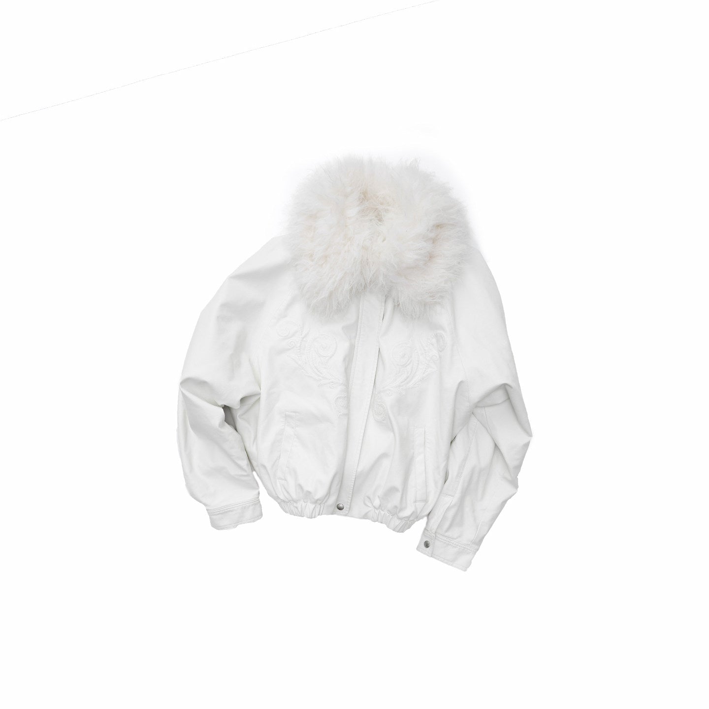 Fur Collar Embroidered Leather Jacket