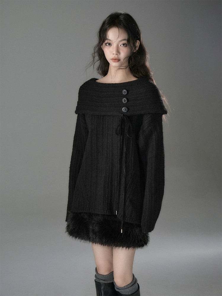 Valley Jasmine Button One Shoulder Knit Sweater