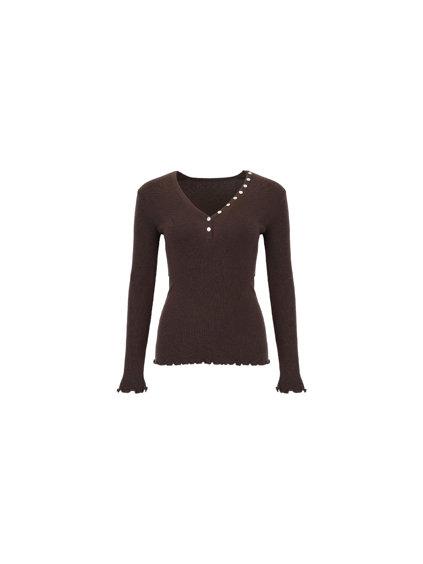 Buttoned V-Neck Essential Knit Top
