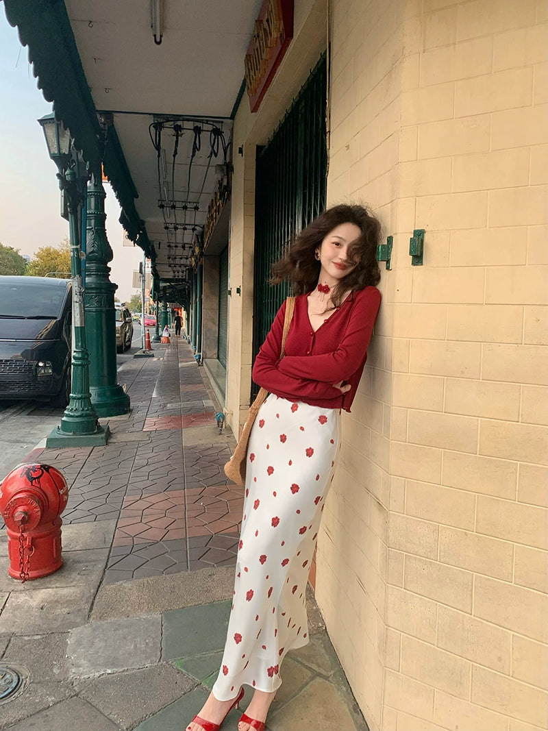 Cárdigan de punto con cuello en V retro francés