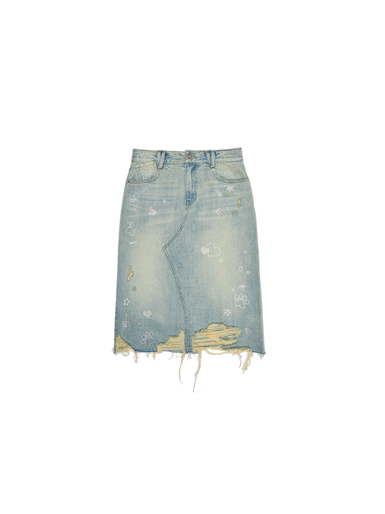 Hot Diamond Washed Denim Skirt – Slim Vintage Hip Wrap Style