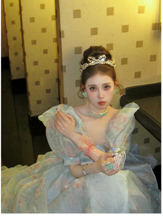 Floral Puff Sleeve Dress – Elegant Graduation & Birthday Gown