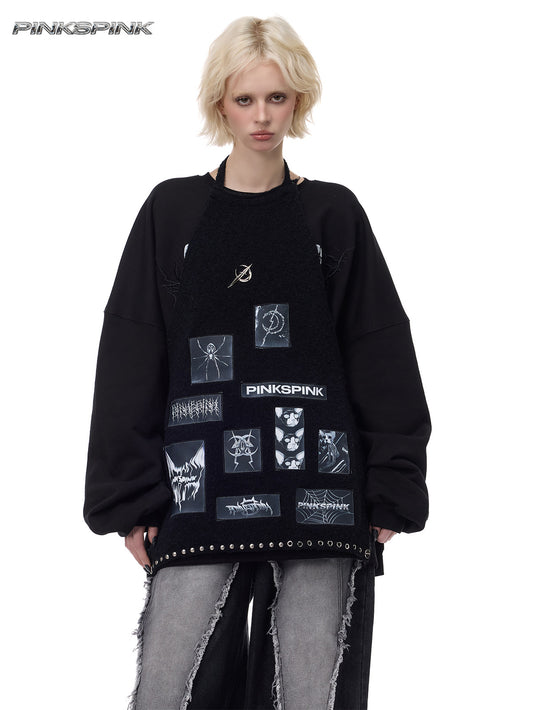 Electric Moon Black Metal Appliqué Knit Apron Sweater
