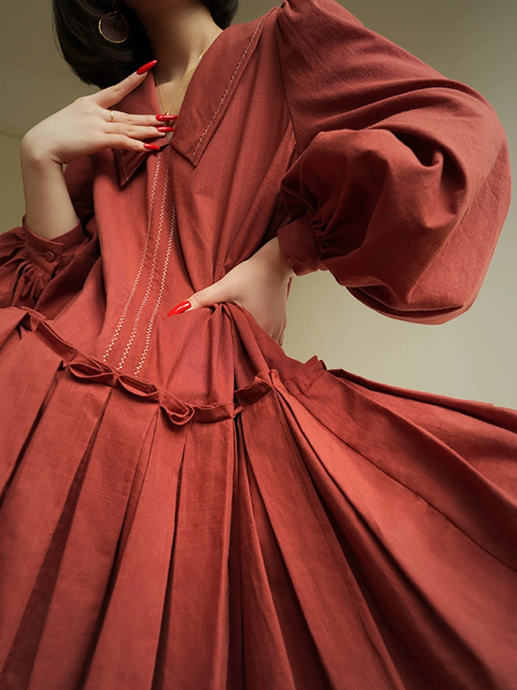 Berry Rose Forest Vintage Sweet Dress Cotton Linen Spring 2025 Small Man Short Skirt