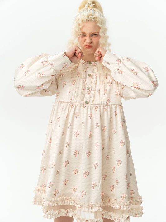 Spring Orange Spring YUZU Off Shoulder Long Sleeve Fragmented Flower Doll Dress Spring