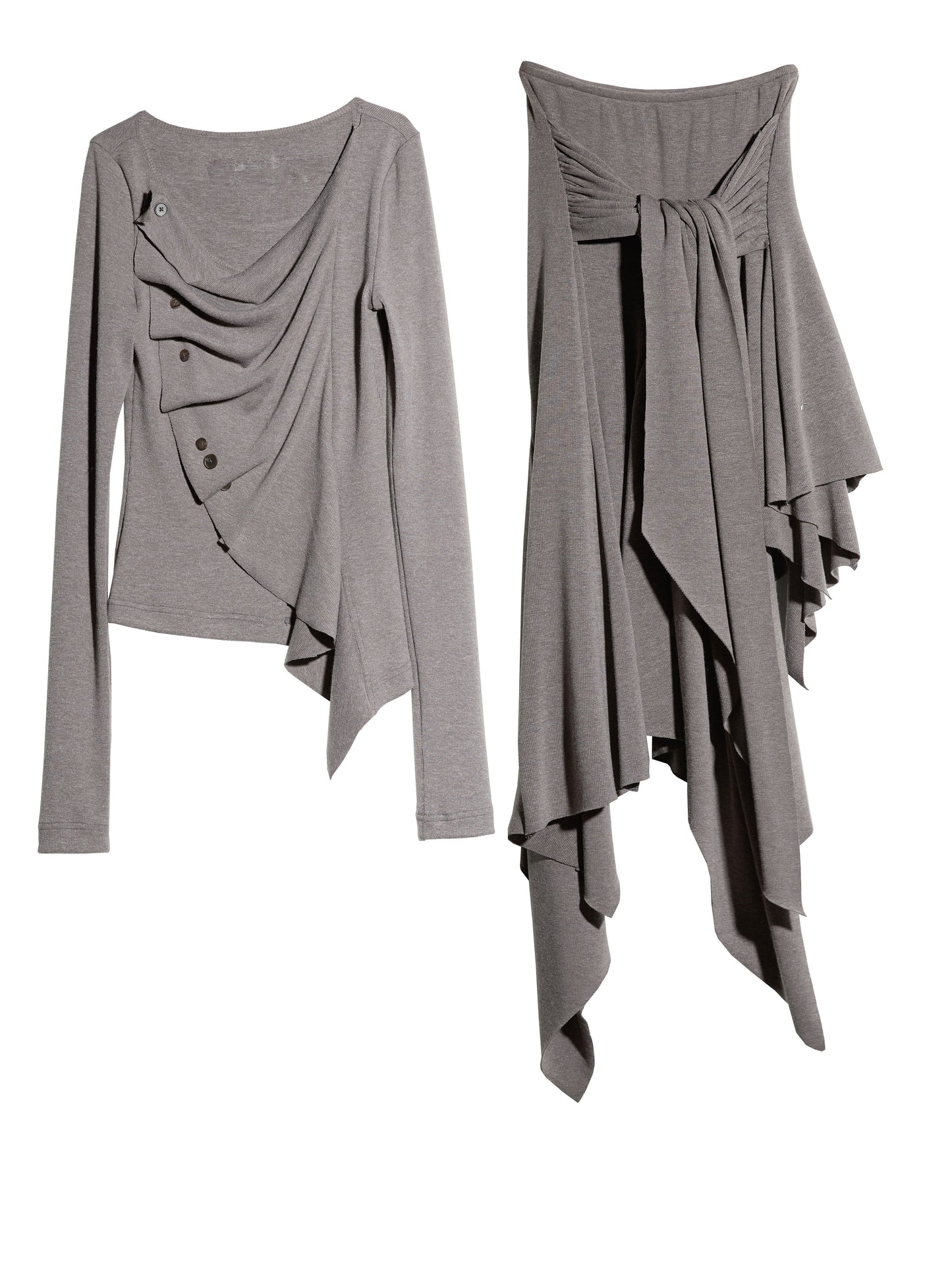 Pleated Patchwork Midi Skirt | Sculptural Button Detail Skirt