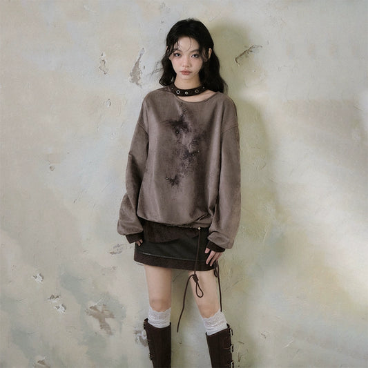 Withered Butterfly Sand Dune Round Neck Printed Hoodie