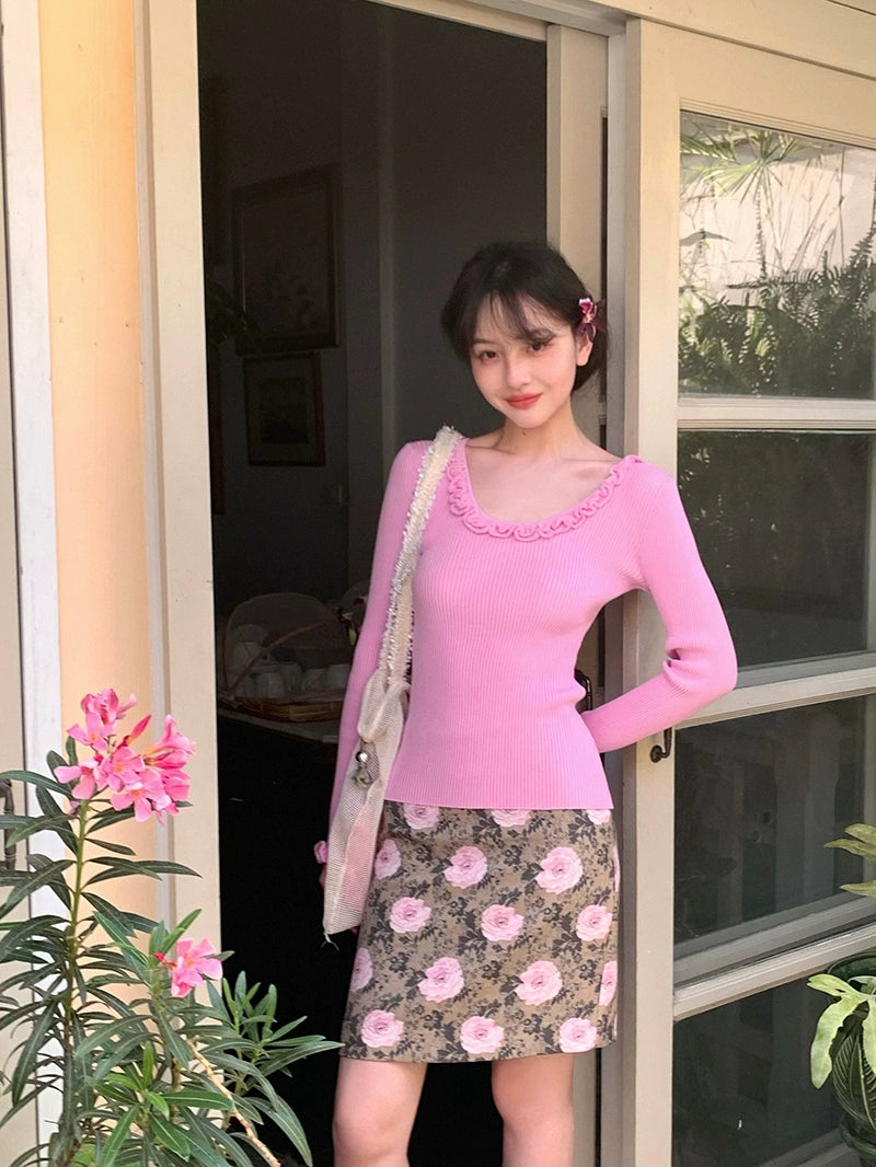 Haut extérieur en dentelle à col en U