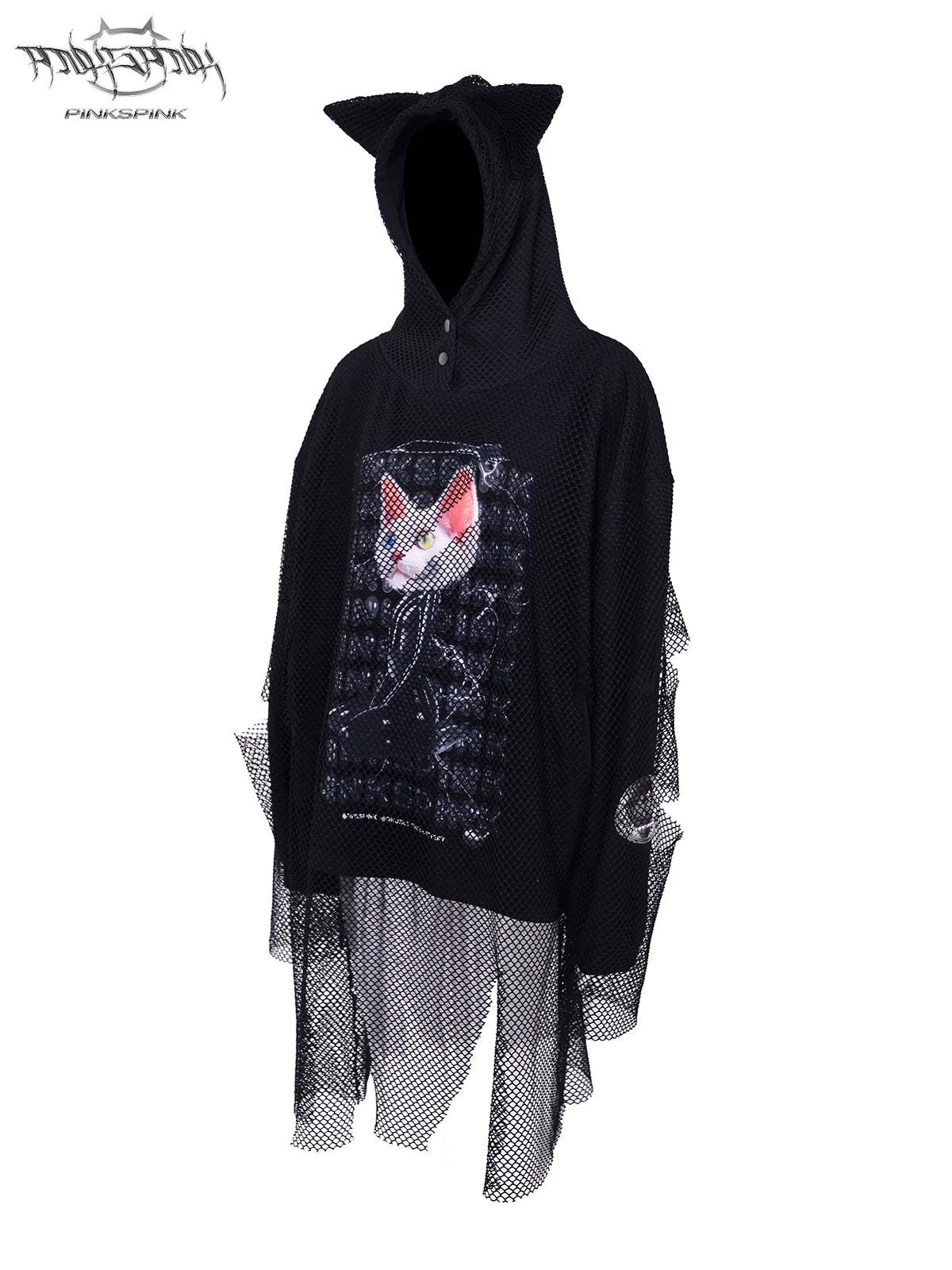 Mesh Sweatshirt with Cat Ear Design – Playful and Futuristic Style