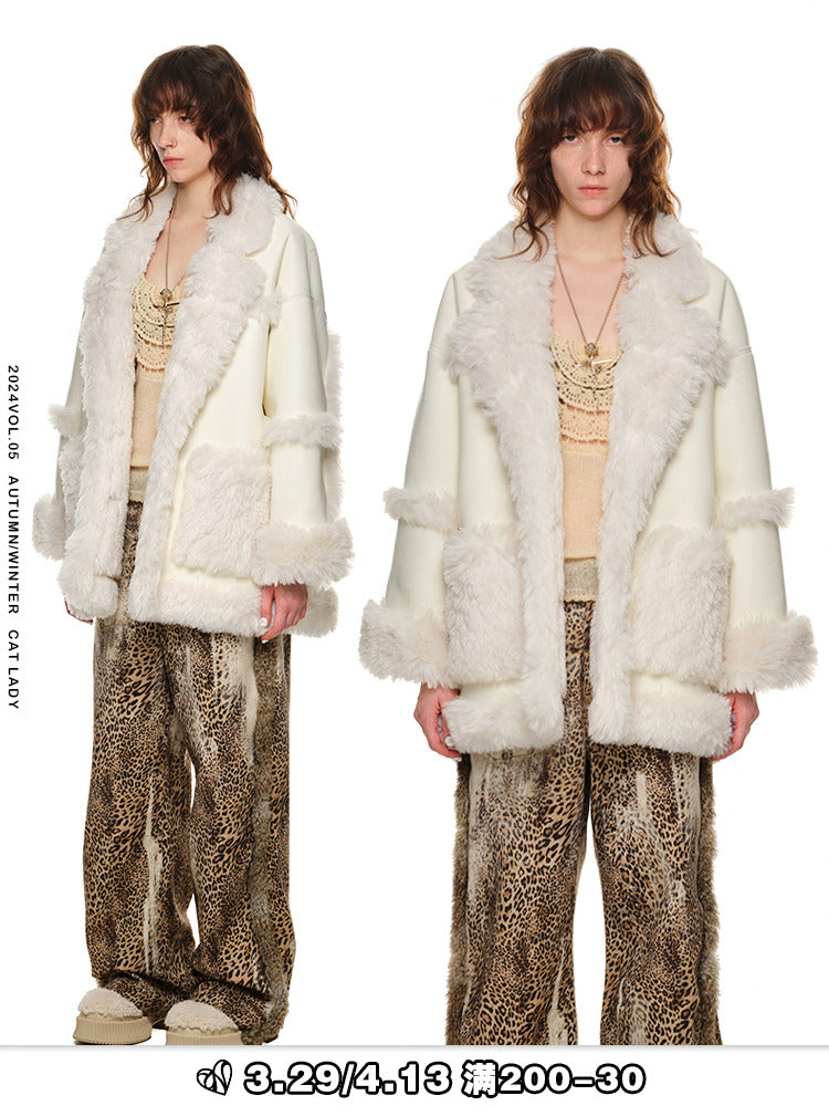 lazy sense reversible wear fur integrated jacket women's oversize autumn and winter top