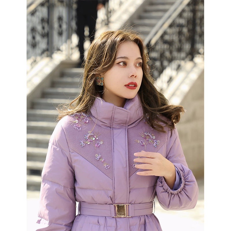 Mist Forest Wool Tweed Beaded Collar Down Jacket