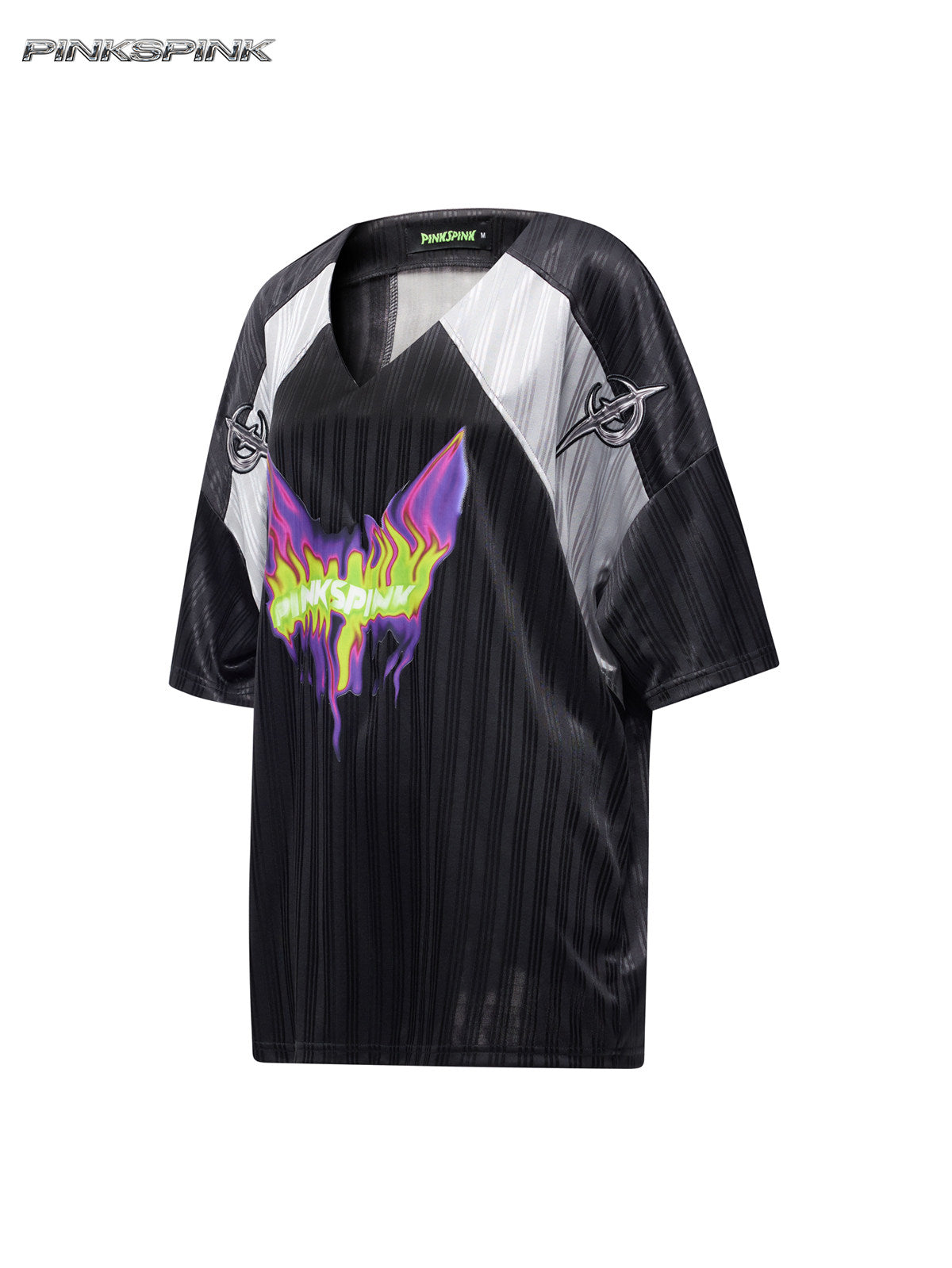 Electric Moon Flame Cat Graphic Jersey – Y2K Rock Streetwear Top