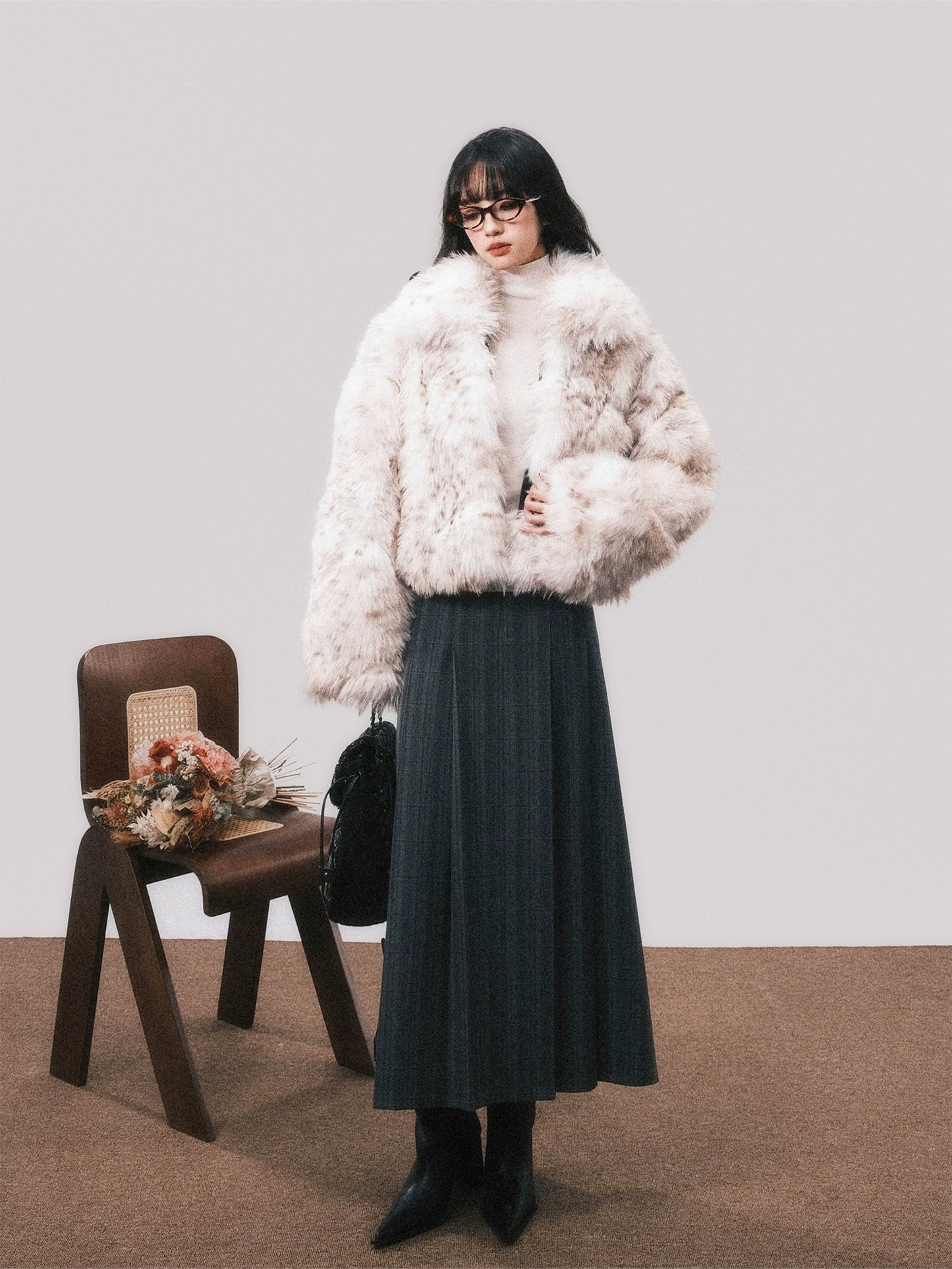 Medium Grey Retro Pleated High-Waist Skirt (Elegant Edition)