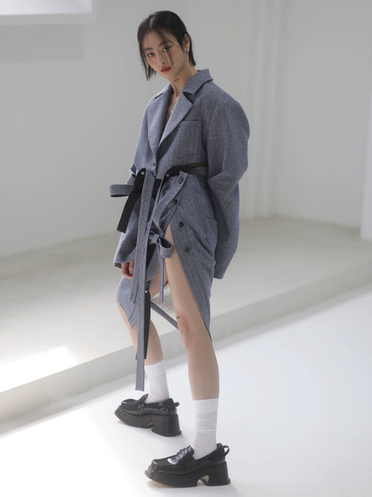 스플릿 코튼 중간 길이 울 스커트