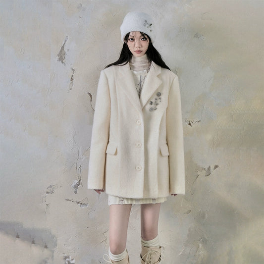 Crushed Day Loose Woolen Short Woolen Coat