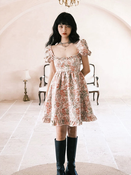 Pink Green Floral Doll Dress - Tea Break Princess