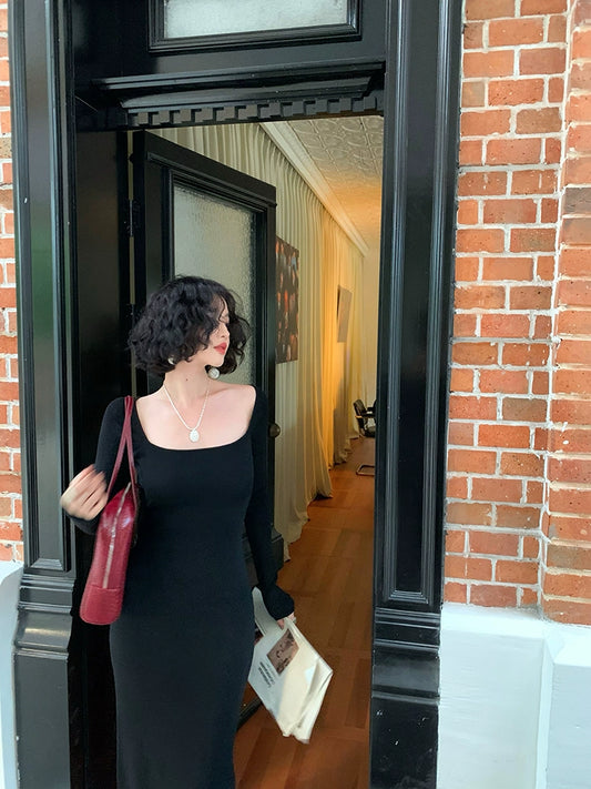 Huiyunye U-Neck Slim Long Knitted Dress – Sexy Winter Warmth