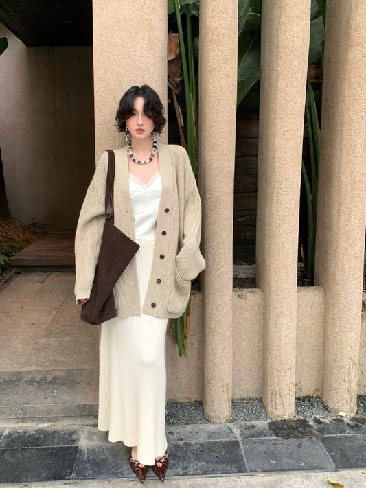 Lazy Daylight Wool-Blend Mid-Length Knit Cardigan Jacket – Hong Kong Retro