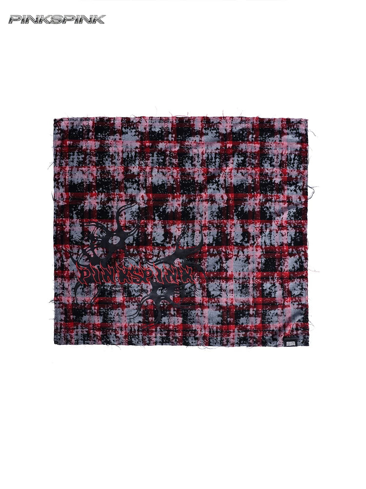 Spray-painted red plaid print unisex Y3K strapless scarf/headscarf