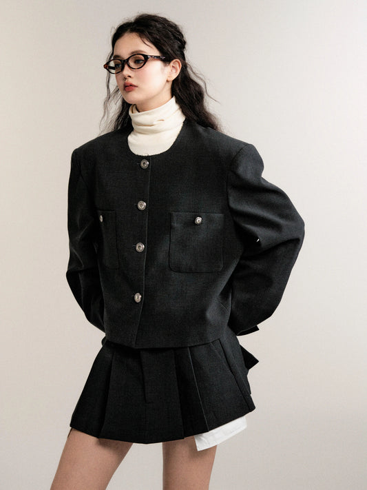 Raw Edge Premium Suit & Skirt Set for Women (Grey Edition)