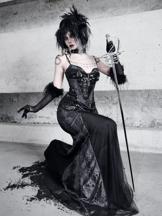 Snake Print Gothic Slip Dress – Mermaid Skirt Elegance