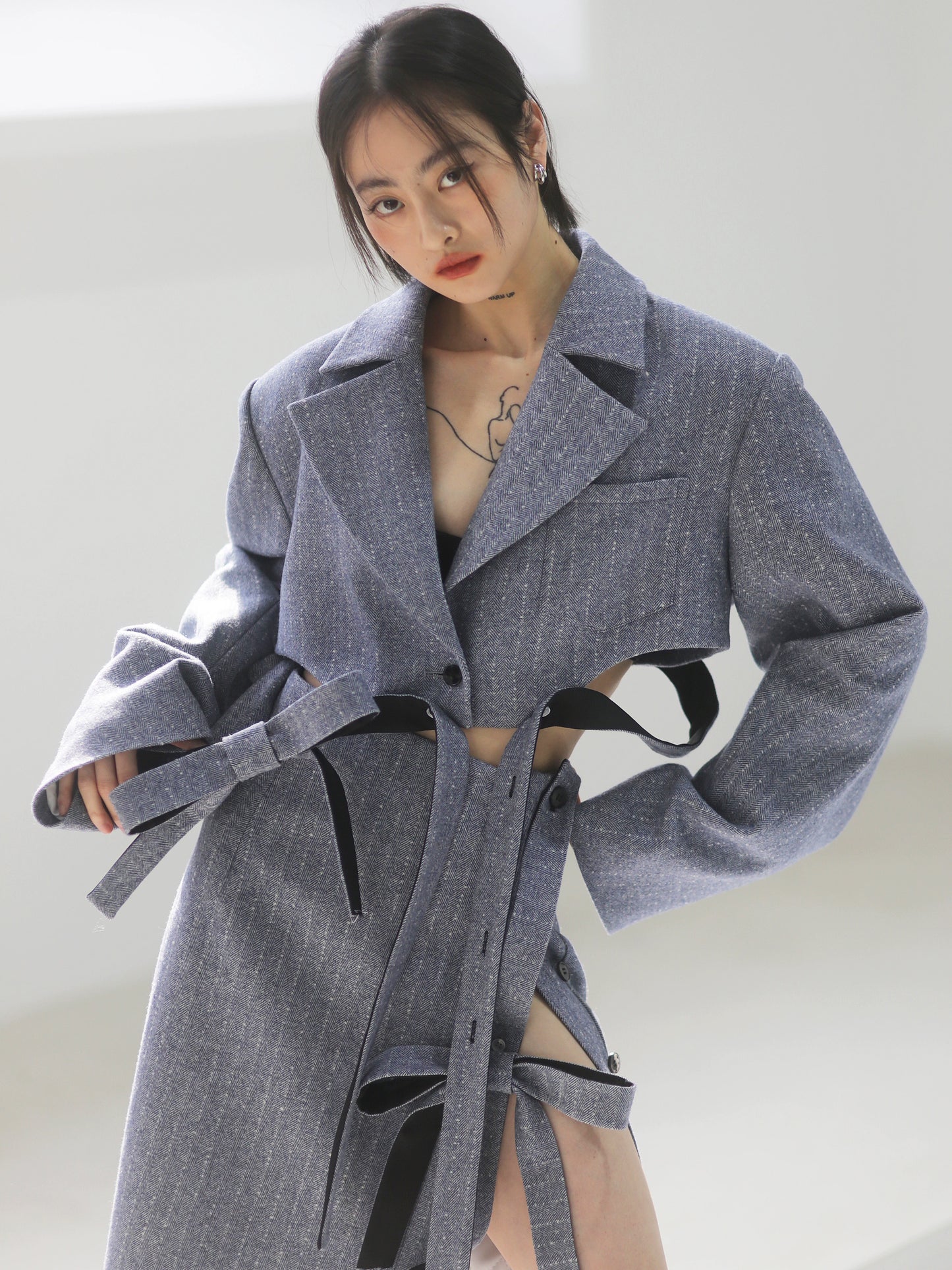 Abrigo Corto Algodón Lazo Denim Azul Clip T395