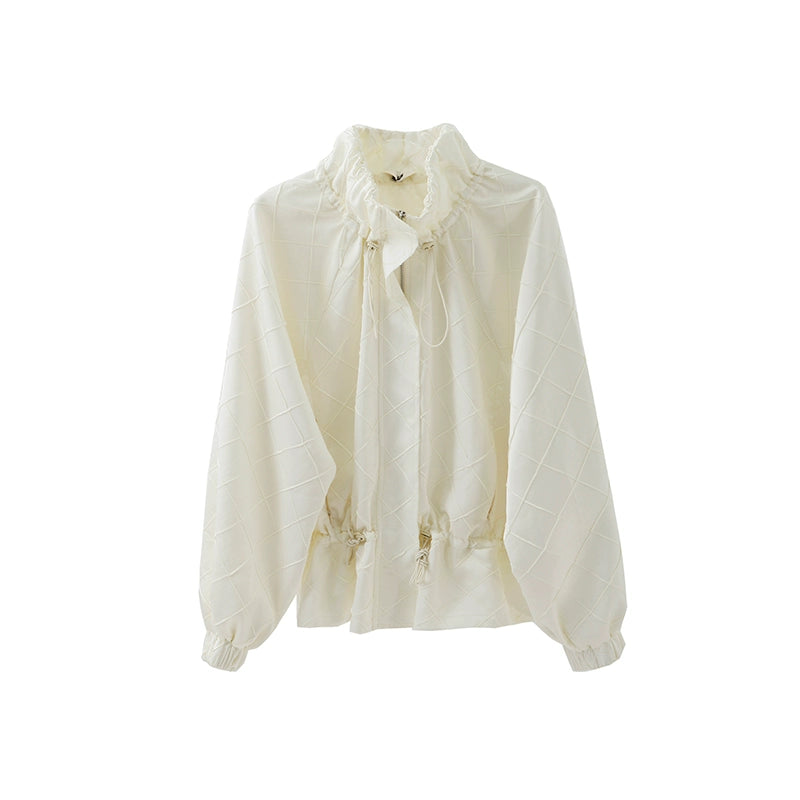 Original Design Citywalk Light Sporty Diamond Checker Satin Short Loose Windbreaker Coat