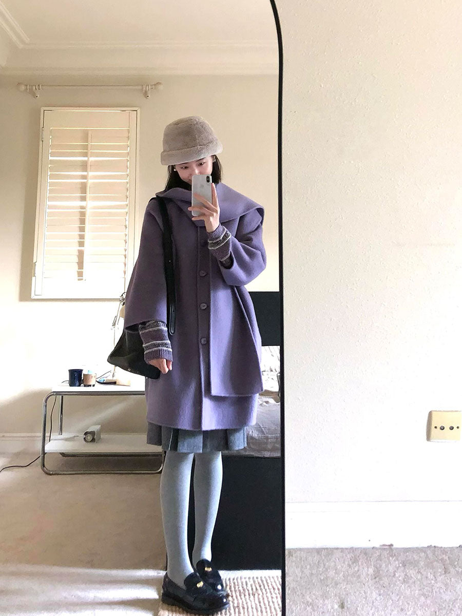 Reversible Cashmere Coat – Petite Fit Mid-Length Scarf Woolen Jacket