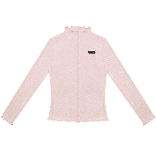 Вязаный топ с кружевным краем и грибами | Облегающий крой в стиле ретро с полувысоким воротником для осени/зимы