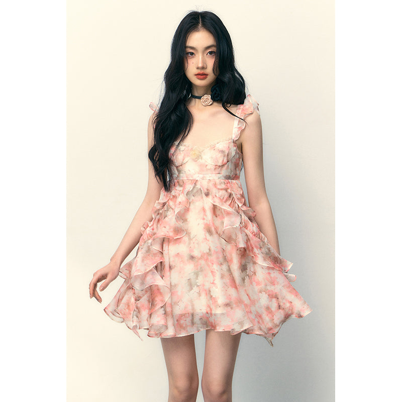 Peach Pink Fragmented Hem Dress