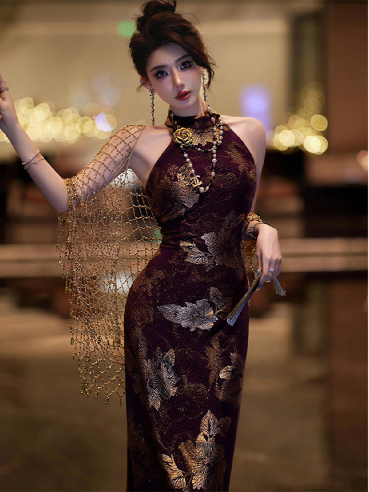 Modern Cheongsam Purple Jacquard Hip-Wrap Party Dress - Purple Dress to send flowers / L Modern Cheongsam Purple Jacquard Hip-Wrap Party Dress - Purple Dress to send flowers / L