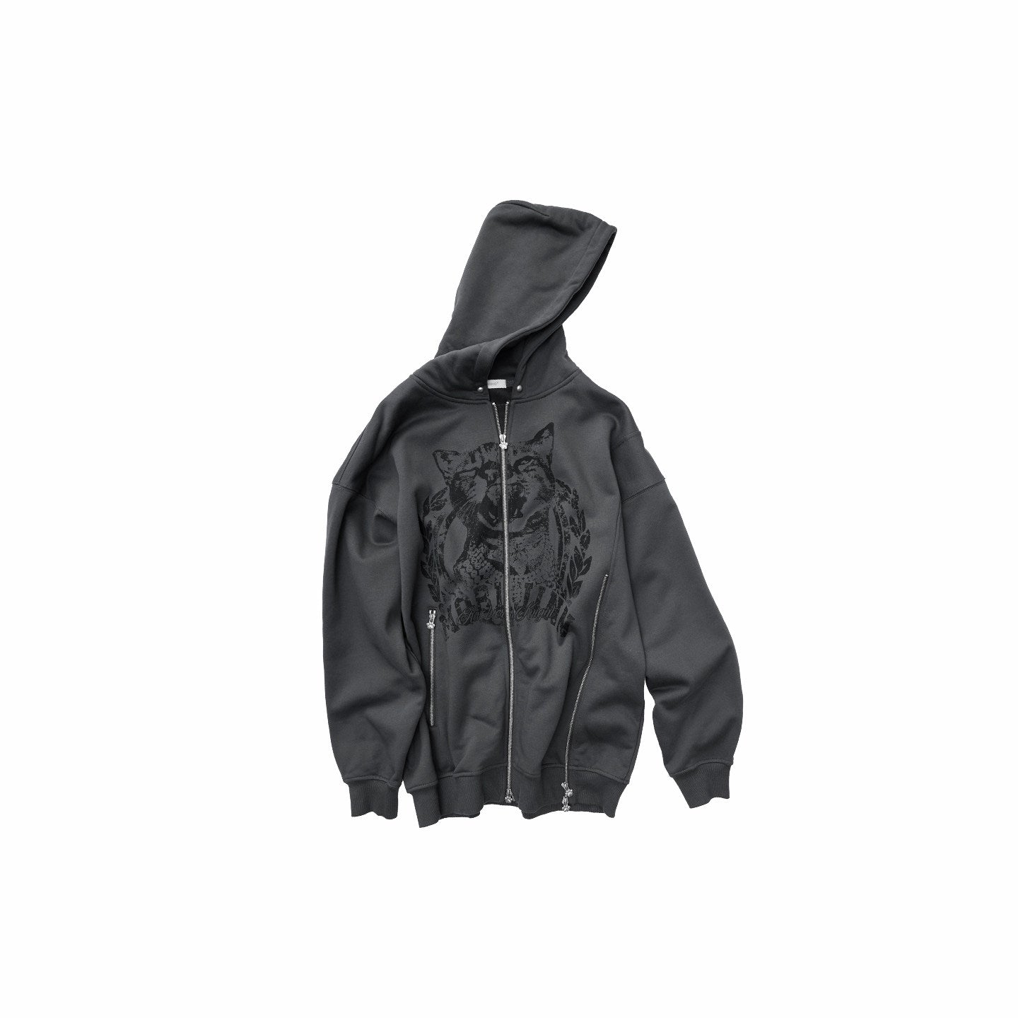 Cat Print Double-Zip Sweatshirt