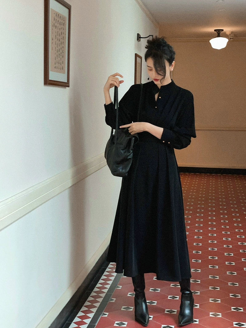 スタンドカラーロングワンピース｜クラシックレトロ – Serendute