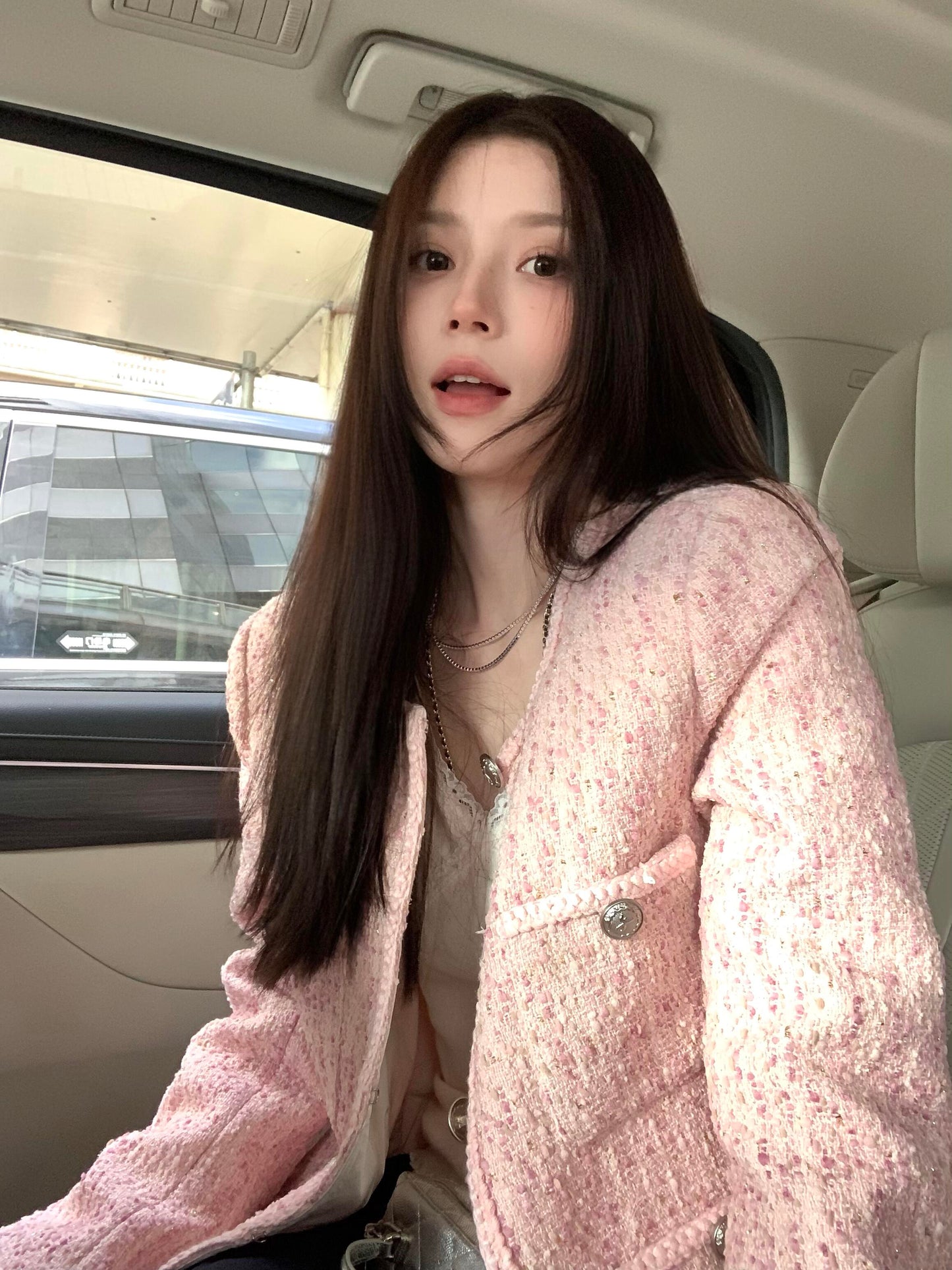 Pink Tweed Jacket – Chic Short Single-Breasted Celebrity-Inspired Coat